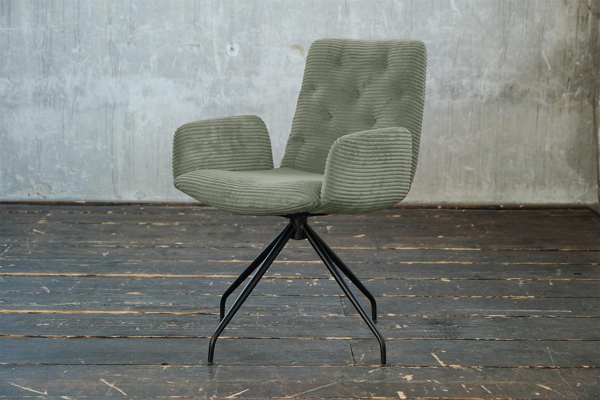 DREHSTUHL NEW CHARME Grün Cord (1er-Set) - Olivgrün/Grün, Textil (59/87/66cm) - KAWOLA
