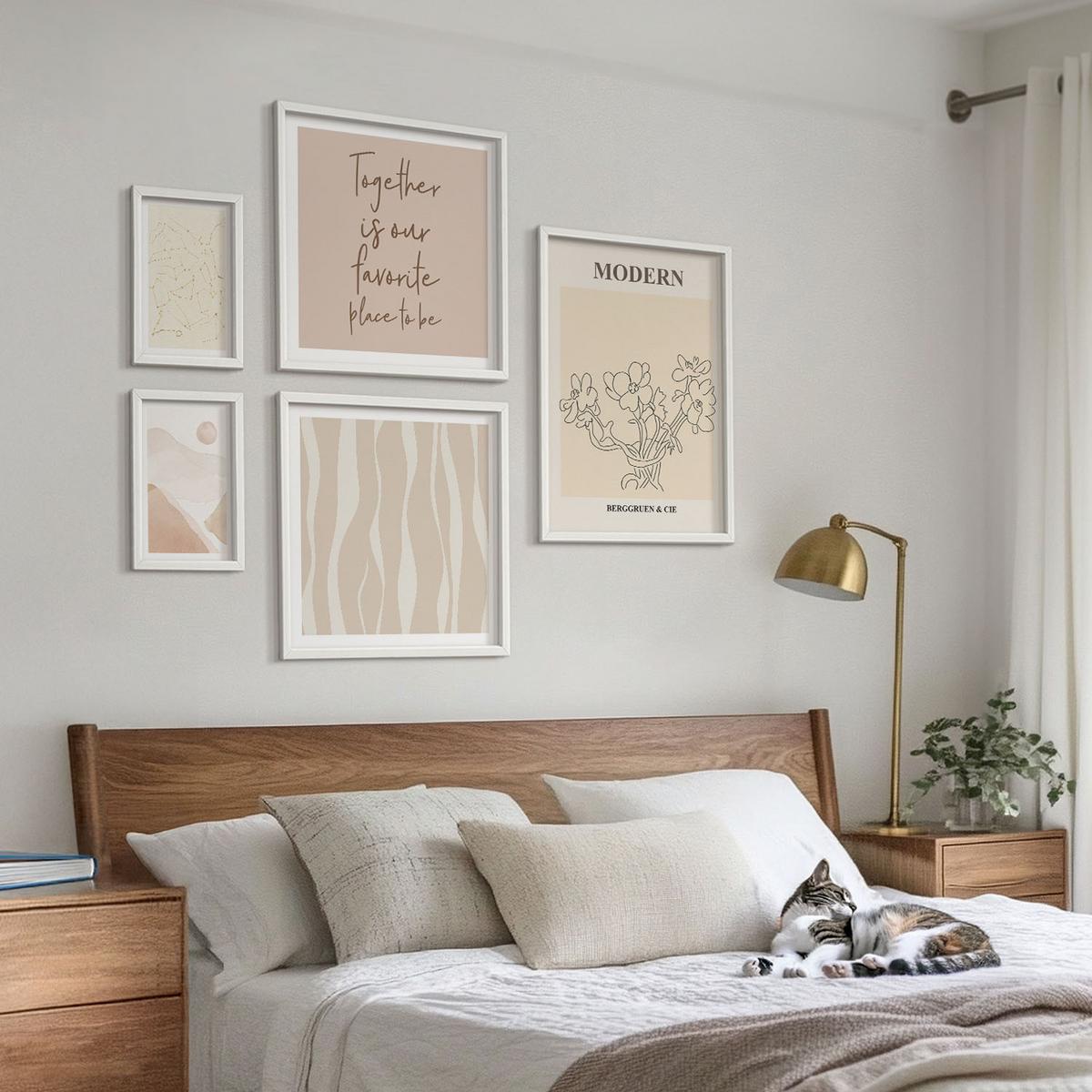 BILDER SET 5er Set - 50x50 cm & 20x30 cm & 40x60 cm Weißer Rahmen - Abstrakte Formen und Farben - Weiß, Kunststoff (40/60cm) - TULUP