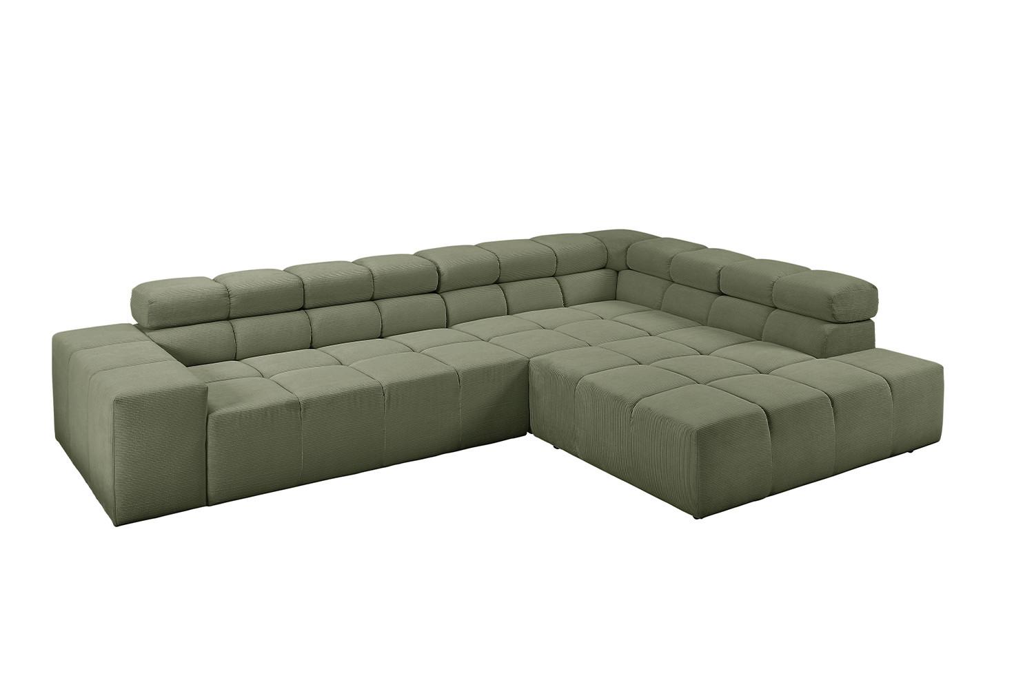 ECKSOFA MIT MOTORISCHEM SITZVORZUG NEVADA Dunkelgrün Cord Relaxfunktion - Dunkelgrün/Schwarz, Kunststoff/Textil (319/215cm) - KAWOLA