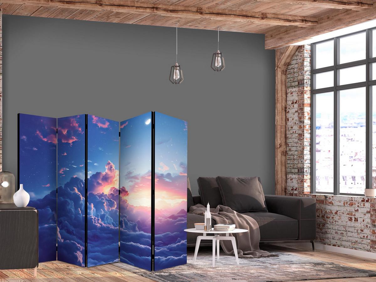 PARAVENT Einseitig Bedruckter 5-tlg 225x172 cm Himmel Voller Wolken - Blau, Holz/Textil (225/172/3cm) - Muralo