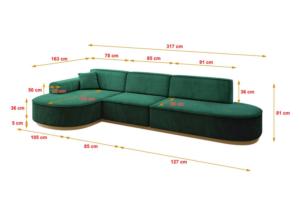 ECKSOFA Ottomane Links MARI-L2-v2 - 328x171x83 cm Grün Velours - Grün, Holzwerkstoff/Textil (328/171cm) - ALTDECOR