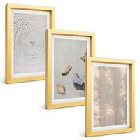 BILDER SET 3er Set - 20x30 cm Goldrahmen - Boho-Naturtexturen und -Strukturen - Goldfarben, Kunststoff (20/30cm) - TULUP