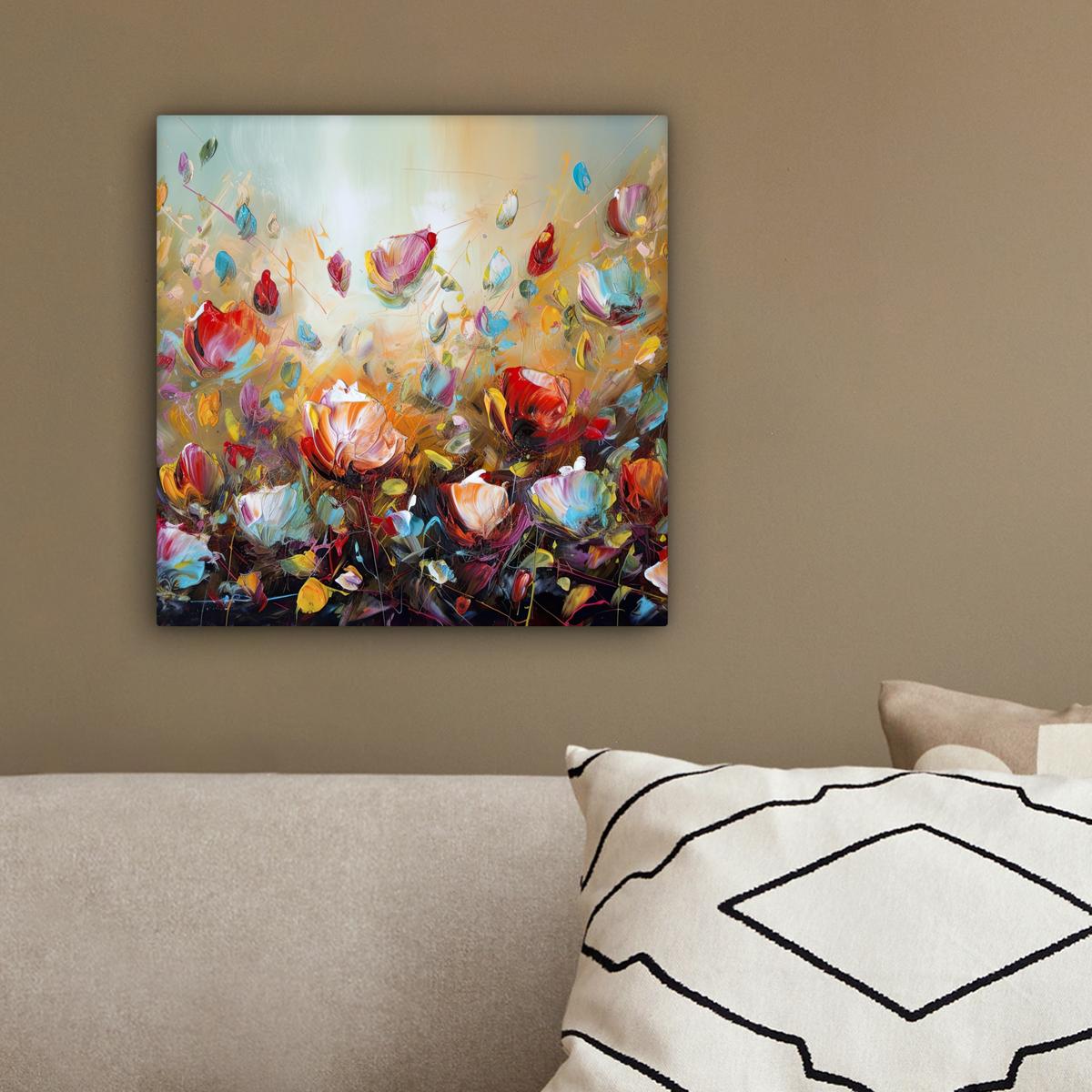 LEINWANDBILD Blumen - Kunst - Natur - Ölgemälde Deko Wohnzimmer 20x20 cm - Multicolor, Textil (20/20cm) - MuchoWow