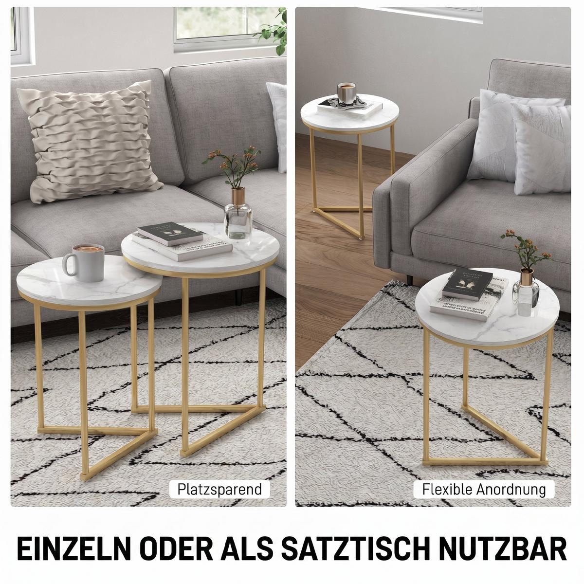BEISTELLTISCH 2er Set MDF Stahl Gold - Goldfarben, Metall (45/45/55cm) - HOMCOM