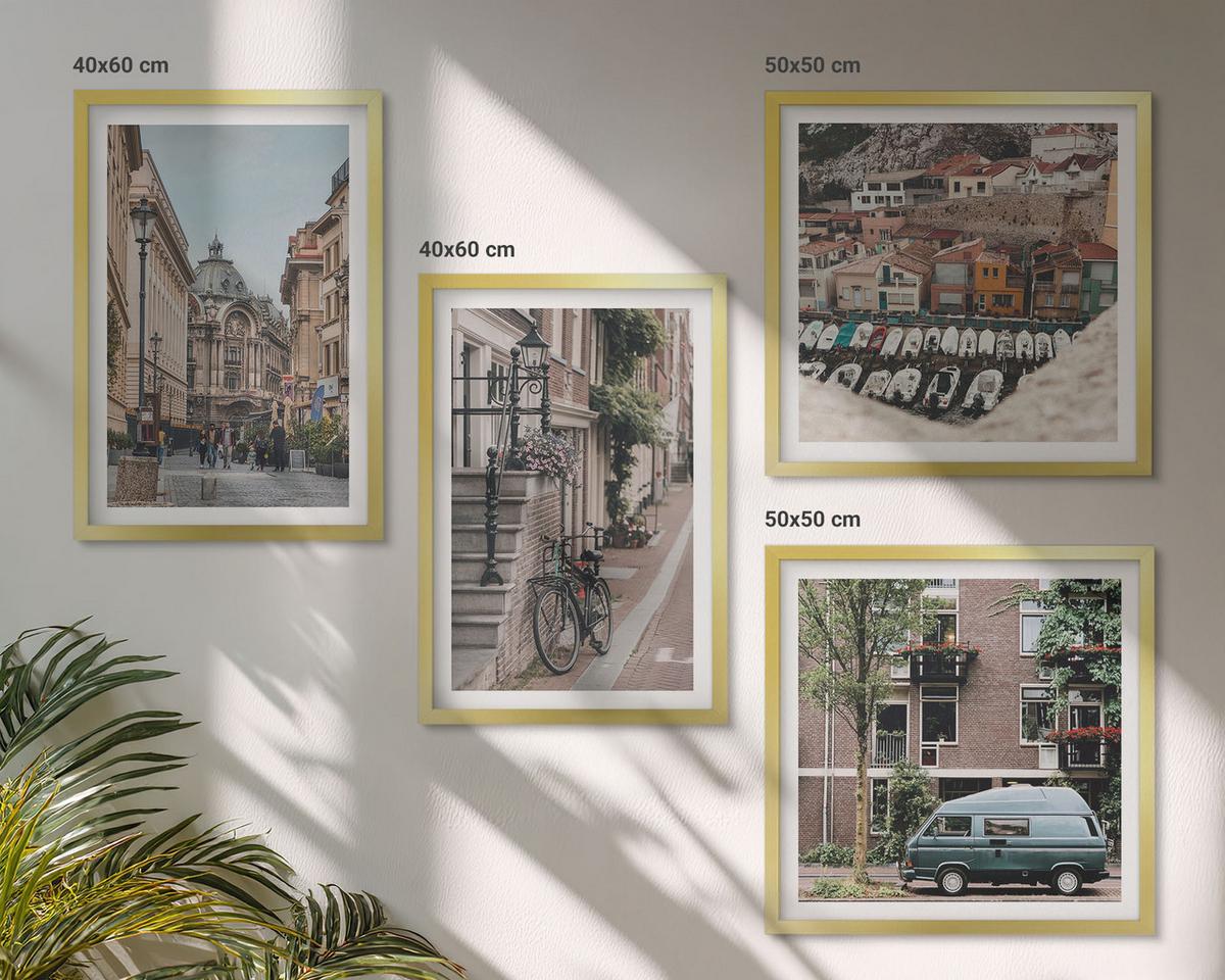 BILDER SET 4er Set - 50x50 cm & 40x60 cm Goldrahmen - Stadtansichten von Gebäuden - Goldfarben, Kunststoff (50/50cm) - TULUP
