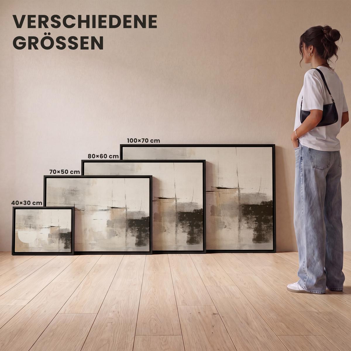 LEINWAND Bilder mit Rahmen - Abstrakt - Kunst - Grau - 40x30 - Hellgrau, Textil (40/30cm) - MuchoWow
