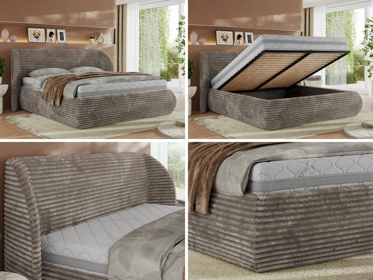 POLSTERBETT CAELA CLASSIC 140/200 - Hellbraun Cord - Pocket-Matratze - Hellbraun, Textil (140/200cm) - MKS