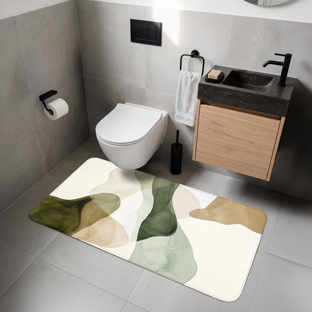 WC-VORLEGER Japandi - Abstrakt - Grün WC Teppich 120x60 cm - Grün, Textil (120/1cm) - OnlyWow
