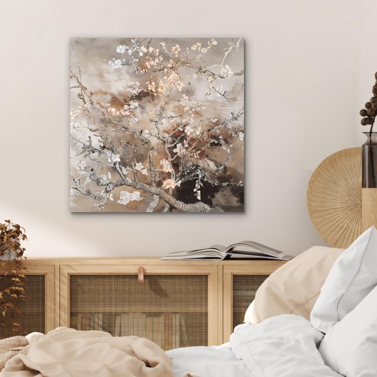 METALLBILD Mandelblüte - Kunst - Van Gogh - Beige - Abstrakt 50x50 cm - Braun, Metall (50/50cm) - MuchoWow