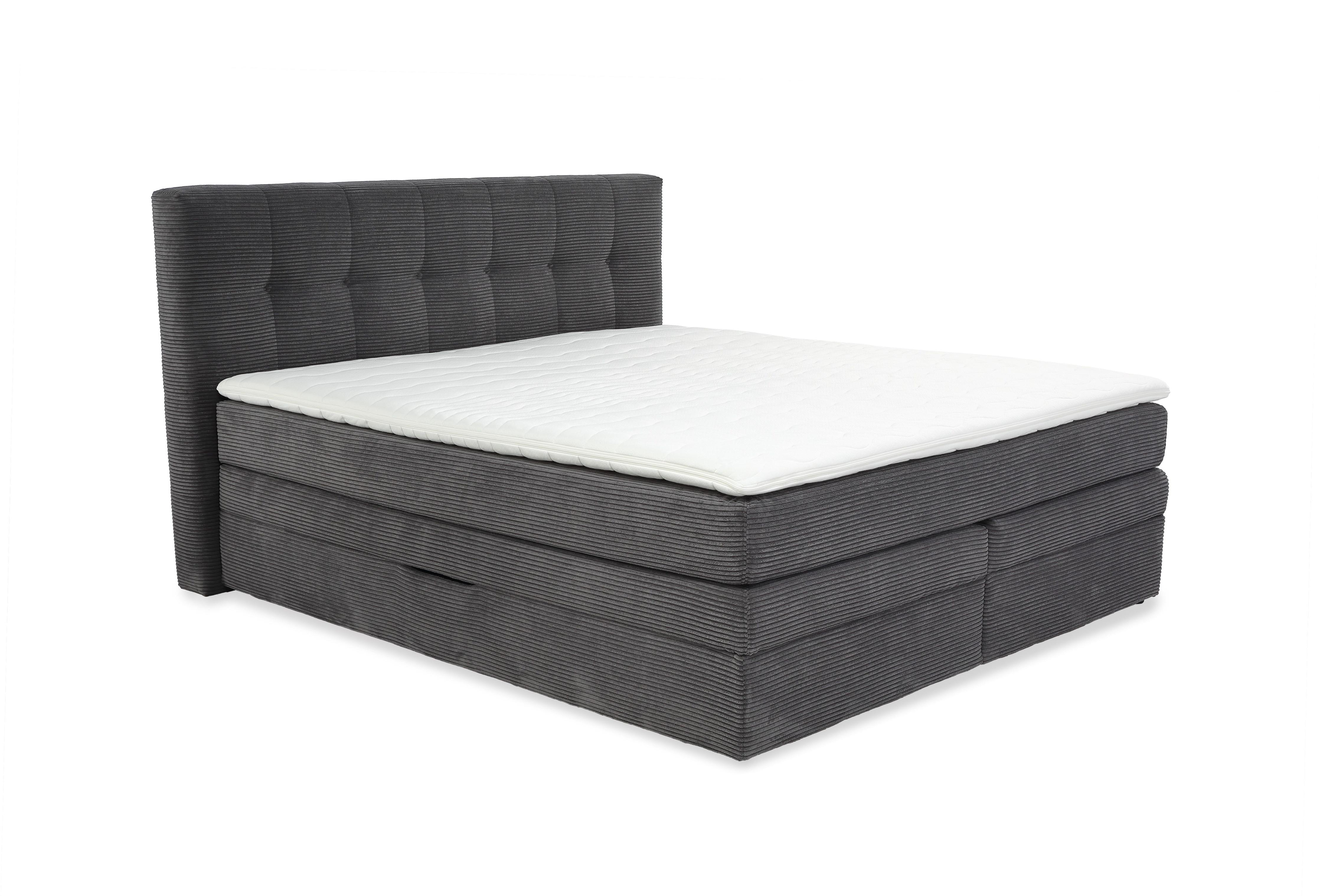BOXSPRINGBETT 180x200 cm, 7-Zonen-Tonnentaschen-Federkernmatratzen H3, Topper, Bonell-Federkern, 2 Bettkästen, Cord Dunkelgrau / 20038 - Dunkelgrau/Schwarz, Kunststoff/Textil (180/200cm) - luma-home