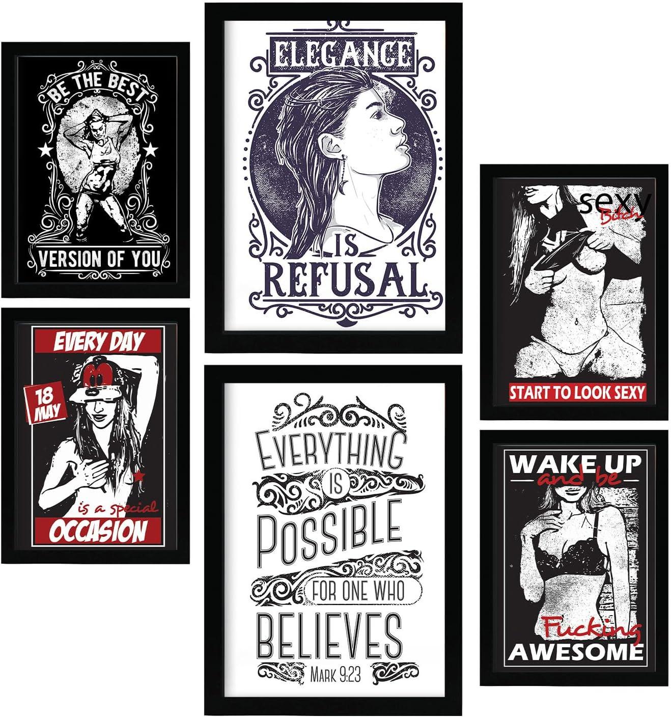 POSTER Set Mit 6 Frau In Rustikale Zitate A3 & A4 Weißer Rahmen - Weiß, Papier (29/3cm) - Nacnic