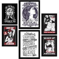 POSTER Set Mit 6 Frau In Rustikale Zitate A3 & A4 Weißer Rahmen - Weiß, Papier (29/3cm) - Nacnic
