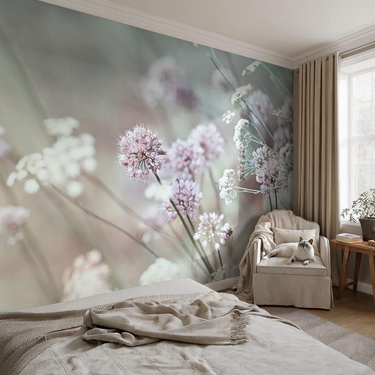 FOTOTAPETE 416x254 cm - Wildblumen - Weiß, Textil (416/254cm) - Wallfluent
