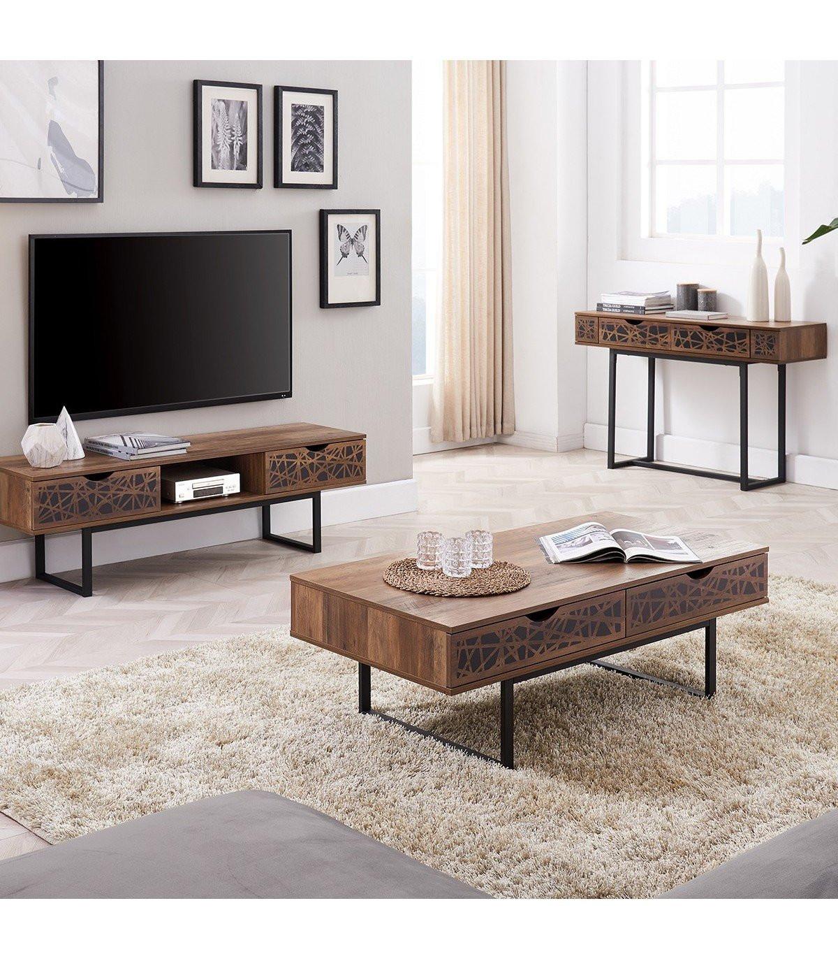 COUCHTISCH mit 2 Schubladen - Anaëlle - 120/59/39.5 cm - Dunkelbraun, Holzwerkstoff (59/120cm) - Calicosy
