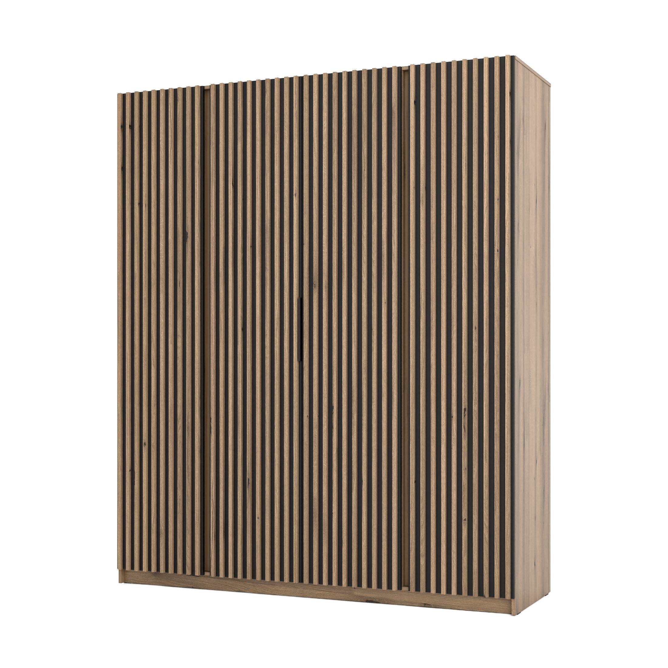 DREHTÜRENSCHRANK CAGLIARI 200/239/61,9 cm 4-türig Goldfarben - Goldfarben/Schwarz, Holzwerkstoff (200/239/61.9cm) - MASSENO