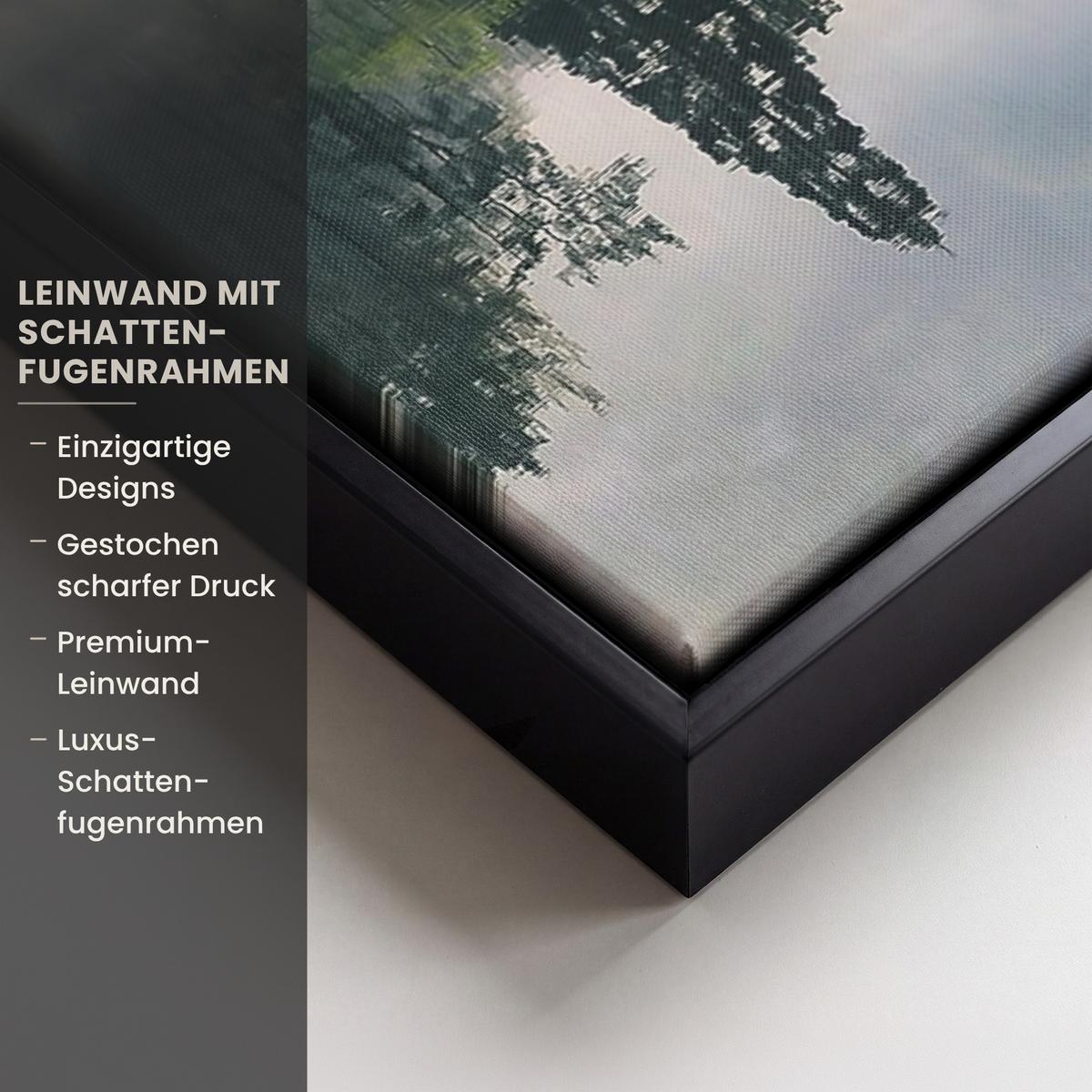 LEINWAND Bilder mit Rahmen - Natur - Bäume - Berge - See - Wasser - 60x80 - Hellgrün, Textil (60/80cm) - MuchoWow