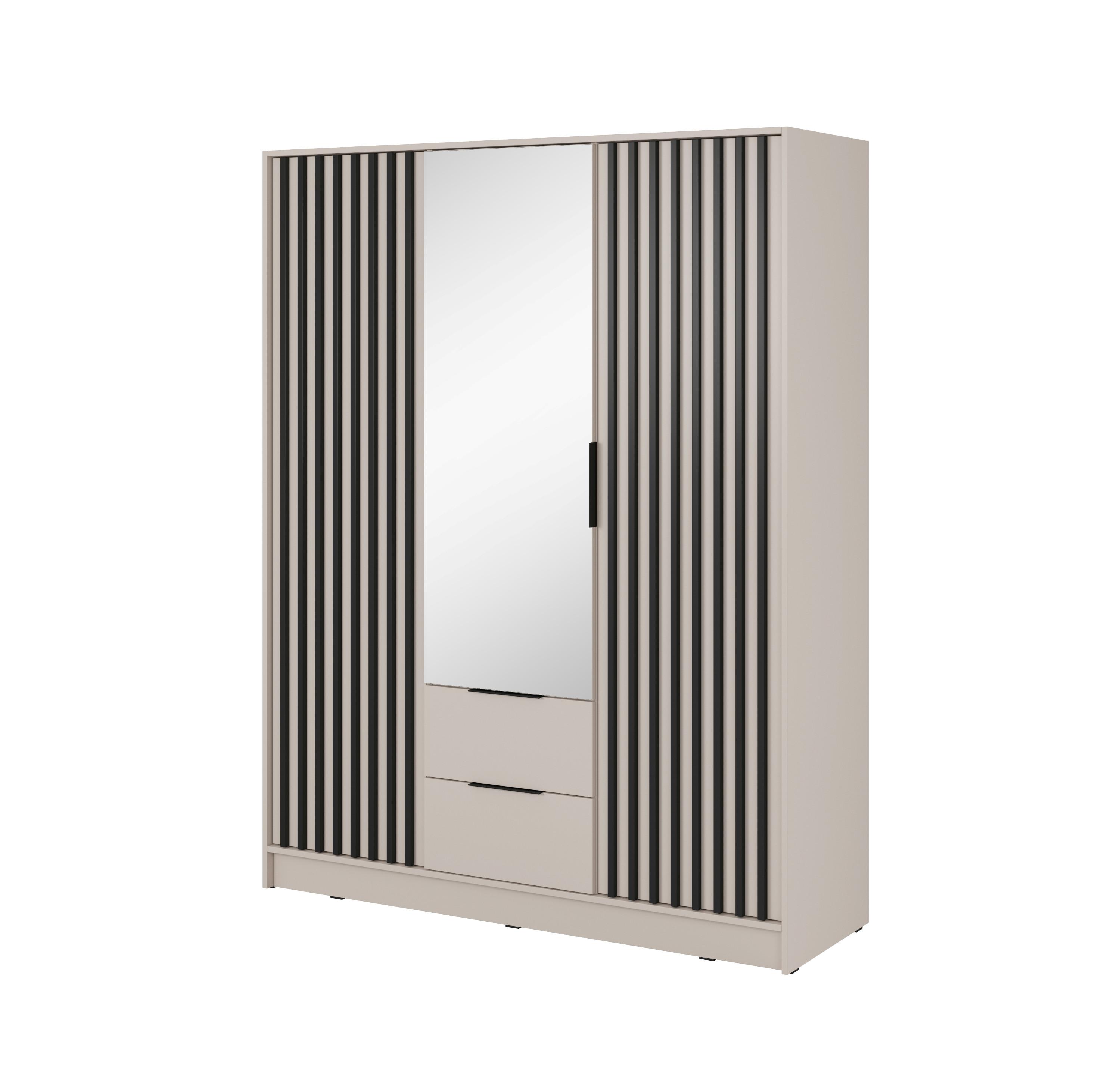 DREHTÜRENSCHRANK NELIANA 155/200/51 cm 3-türig mit Spiegel Kaschmir - Kaschmir, Holzwerkstoff (155/200/51cm) - MASSENO