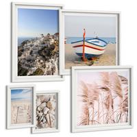 BILDER SET 5er Set - 50x50 cm & 20x30 cm & 40x60 cm Weißer Rahmen - Japanische Berglandschaften - Weiß, Kunststoff (40/60cm) - TULUP