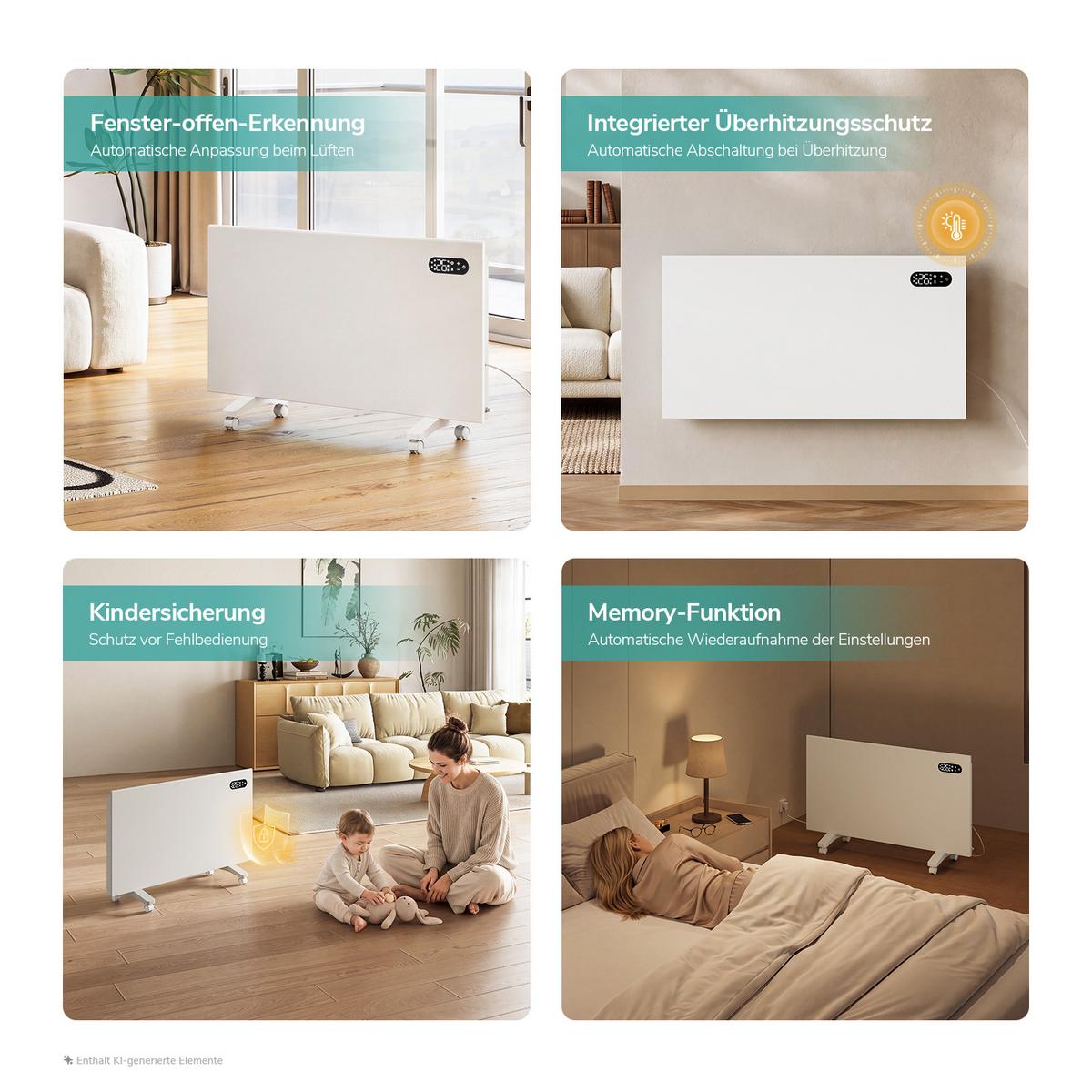 KONVEKTOR-HEIZKÖRPER mobil 2000W - Weiß, Kunststoff (83.5/45/8.5cm) - EMKE