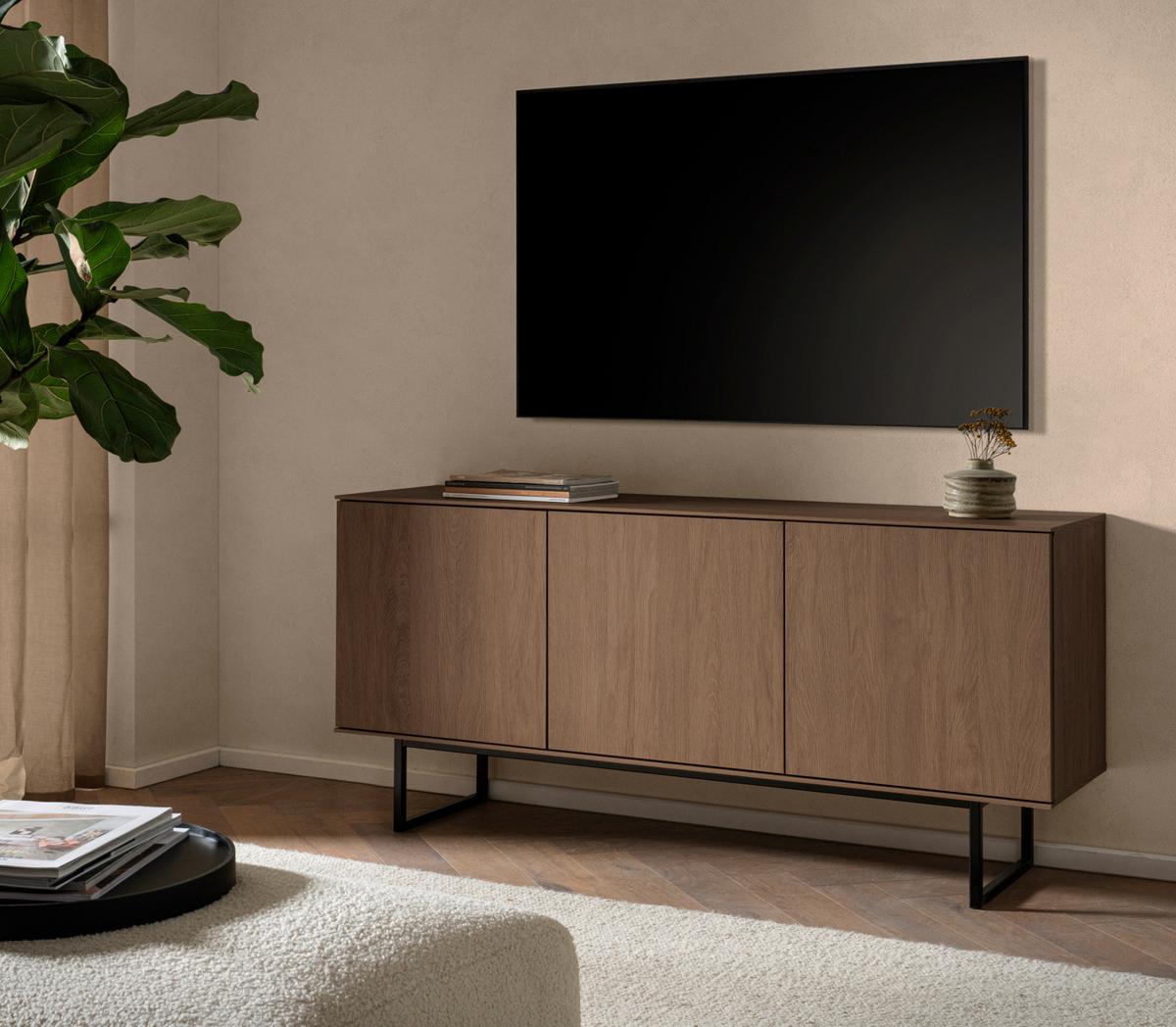 TV-LOWBOARD Nussbaum 150 x 70 cm, TV Unterteil mit Push-to-Open und Komforthöhe - Nussbaumfarben/Schwarz, Holzwerkstoff/Metall (150/70/40cm) - Furn.Design