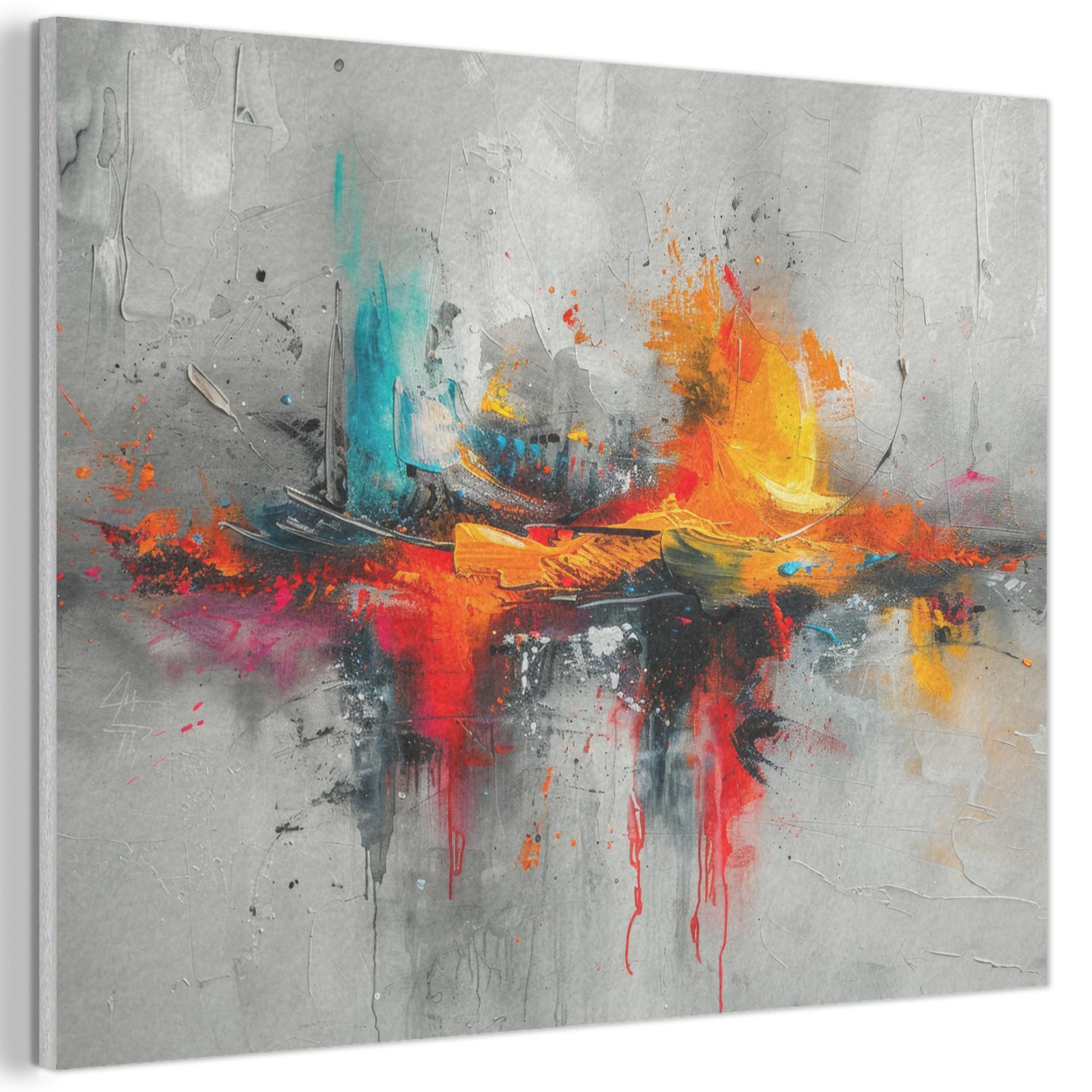 AKUSTIKBILD Moderne Kunst - Orange - Grau - Abstrakt Wanddeko 70x50 cm - Hellgrau, Kunststoff (70/50/0.9cm) - MuchoWow