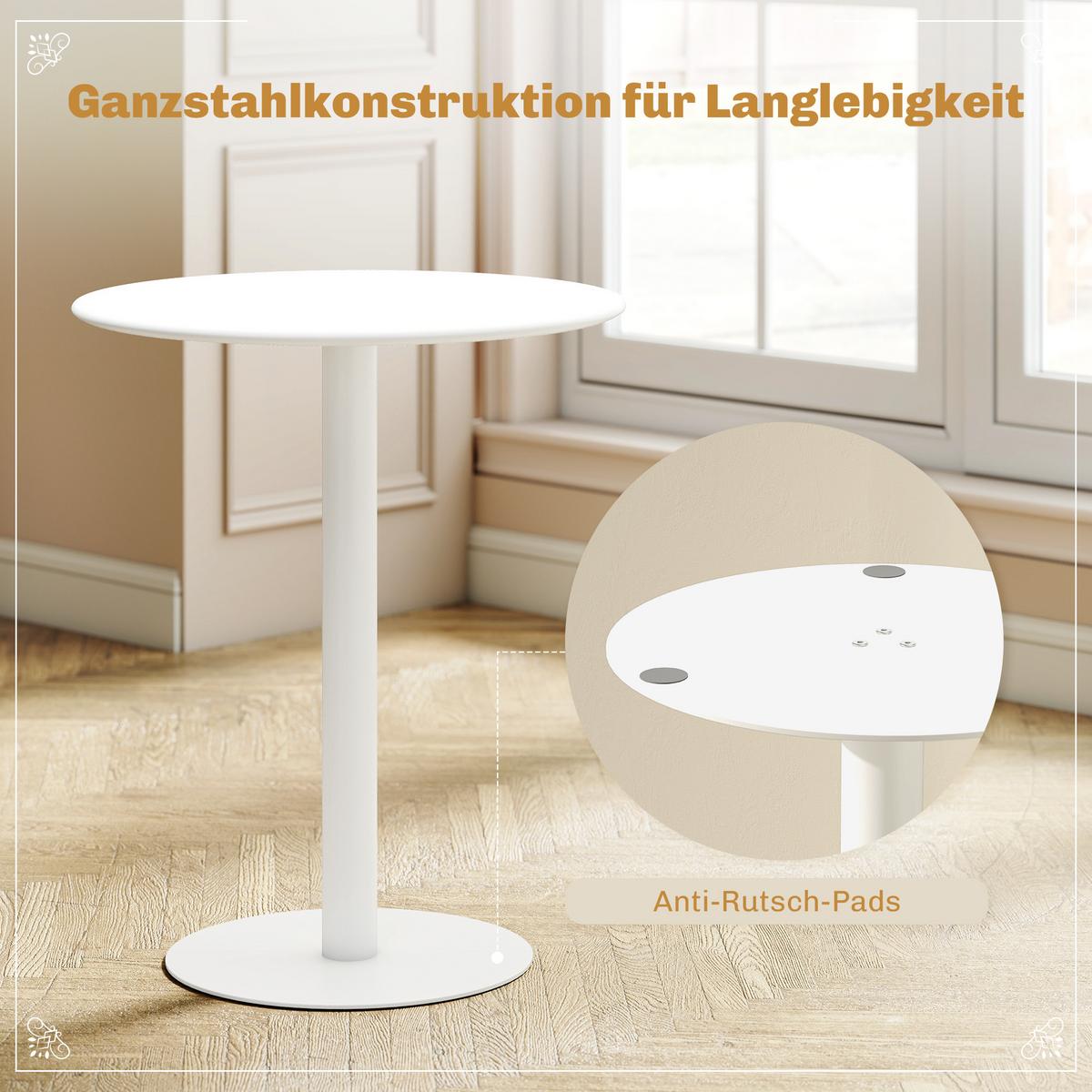 ESSTISCH, Runder Küchentisch für 2 Personen, Moderner Esszimmertisch, Weiß - Weiß, Metall (60/60/72cm) - HOMCOM