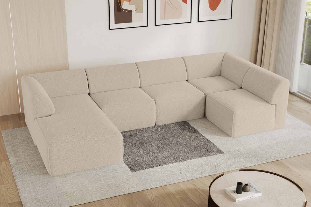 WOHNLANDSCHAFT Ottomane Links MOVO-L 345x180x78 cm Dunkelbegie Bouclé - Cappuccino, Holzwerkstoff/Kunststoff (345/78/180cm) - ALTDECOR