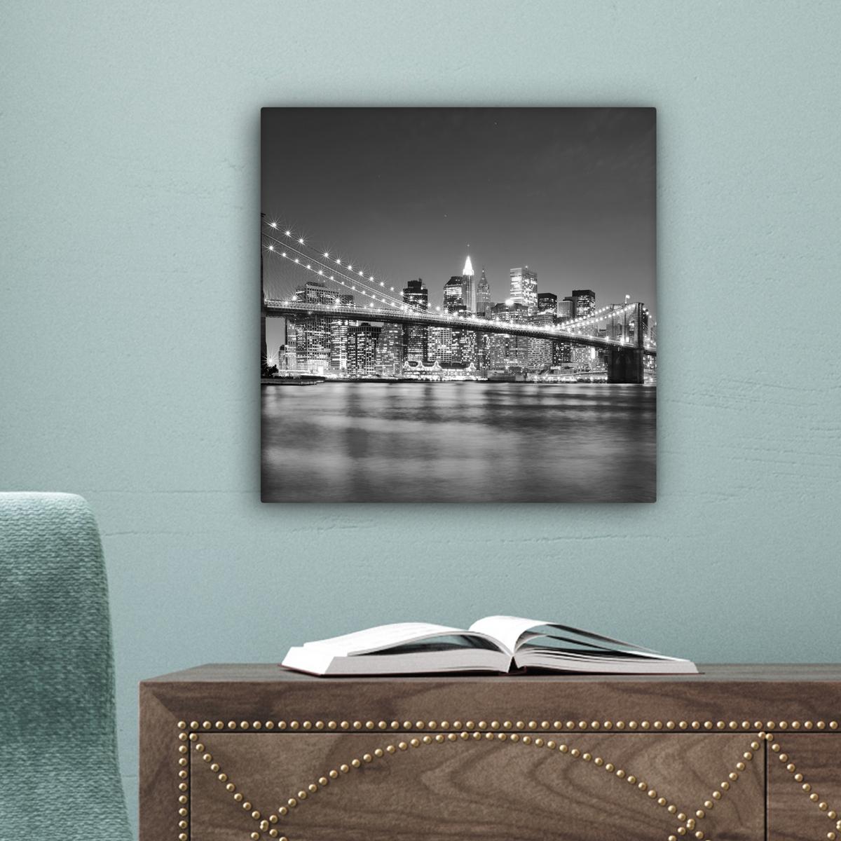 LEINWANDBILD New York - Brücke - Brooklyn - Schwarz und weiß - Architektur Deko Wohnzimmer 20x20 cm - Schwarz, Textil (20/20cm) - MuchoWow
