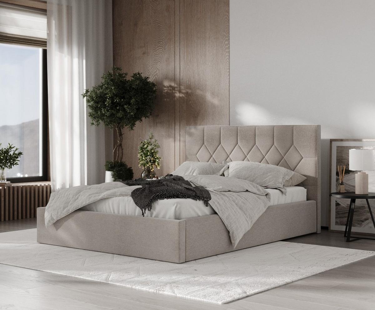 POLSTERBETT Brisa 160/200 cm Beige im Asti Stoff - Beige/Schwarz, Holz/Holzwerkstoff (160/200cm) - AltaBeds