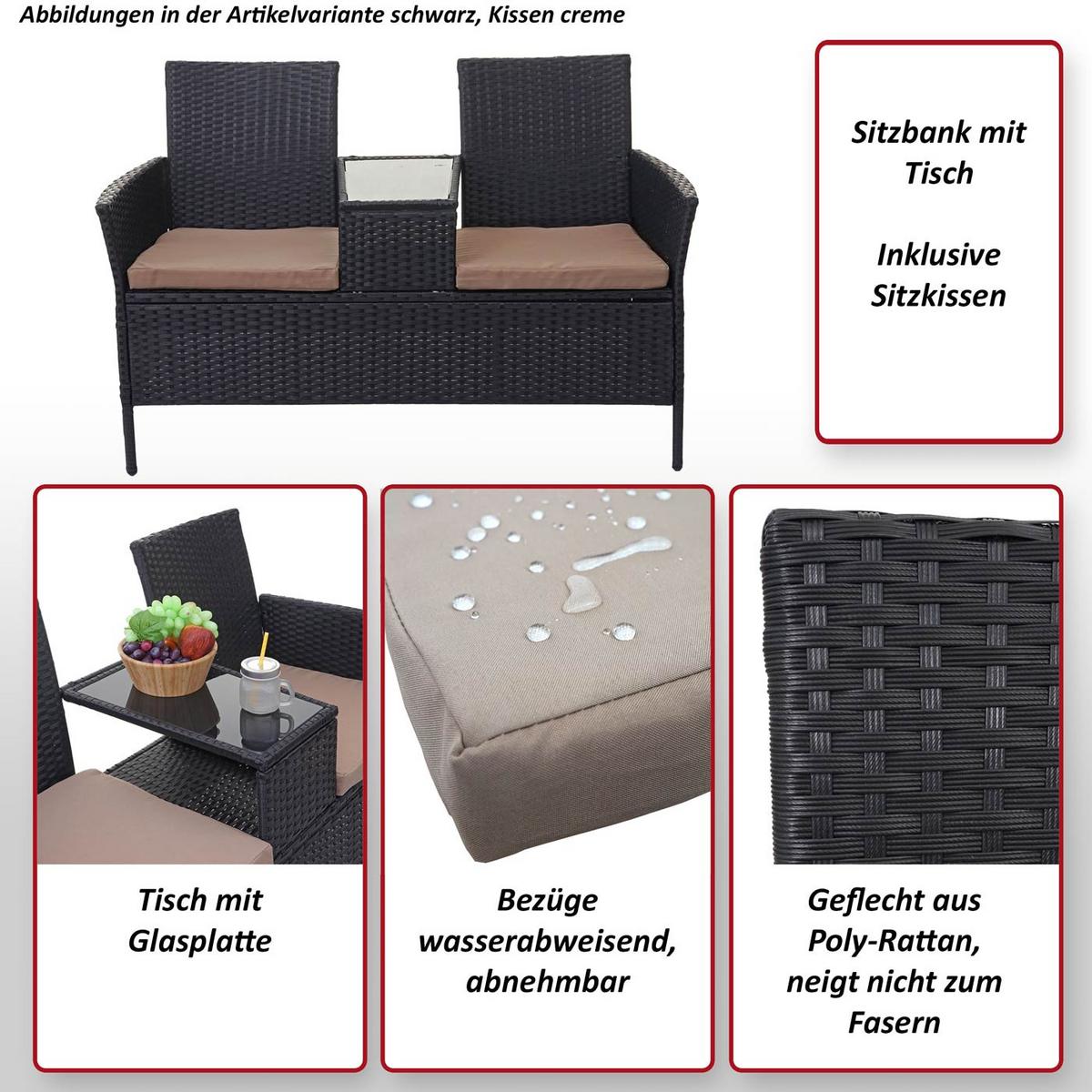 POLY-RATTAN SITZBANK Schwarz, Beige - Beige/Schwarz, Kunststoff (132/84/55cm) - MCW