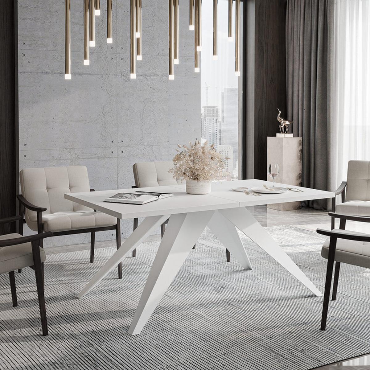 AUSZIEHTISCH XANDRO 140/80/76 cm mit Metallgestell, Weiß - Weiß, Holzwerkstoff/Metall (80/140/76cm) - Idohome