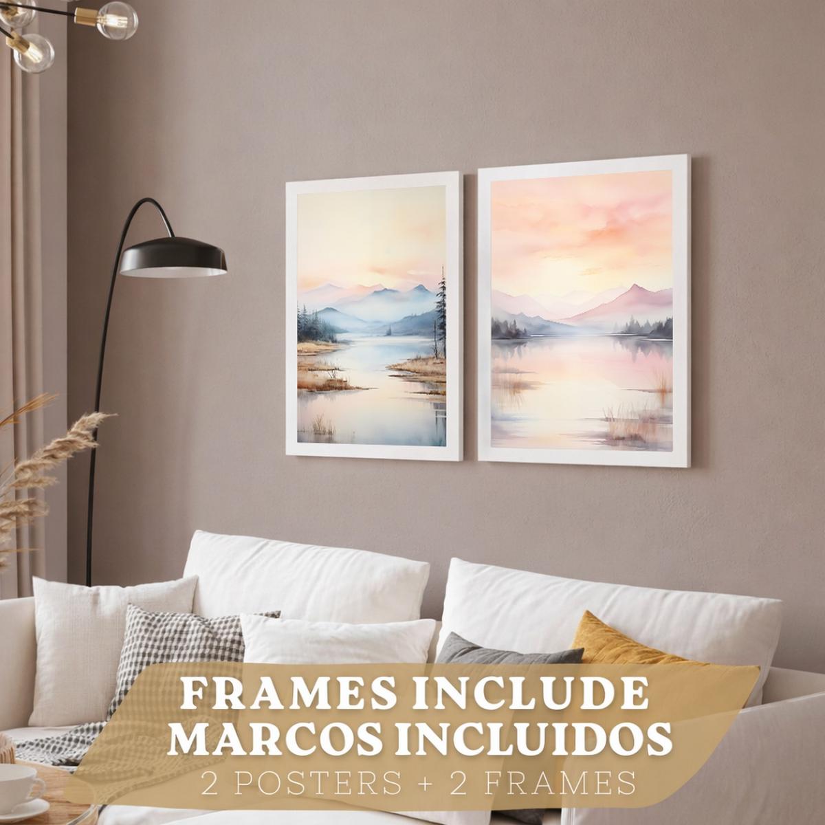 POSTER 2er-Set Wandbilder Sonnenuntergang modern Wohnzimmer Deko, Schlafzimmer, Küche, Badezimmer Rahmenlos A4 - Weiß, Papier (29.7/1/21cm) - Nacnic