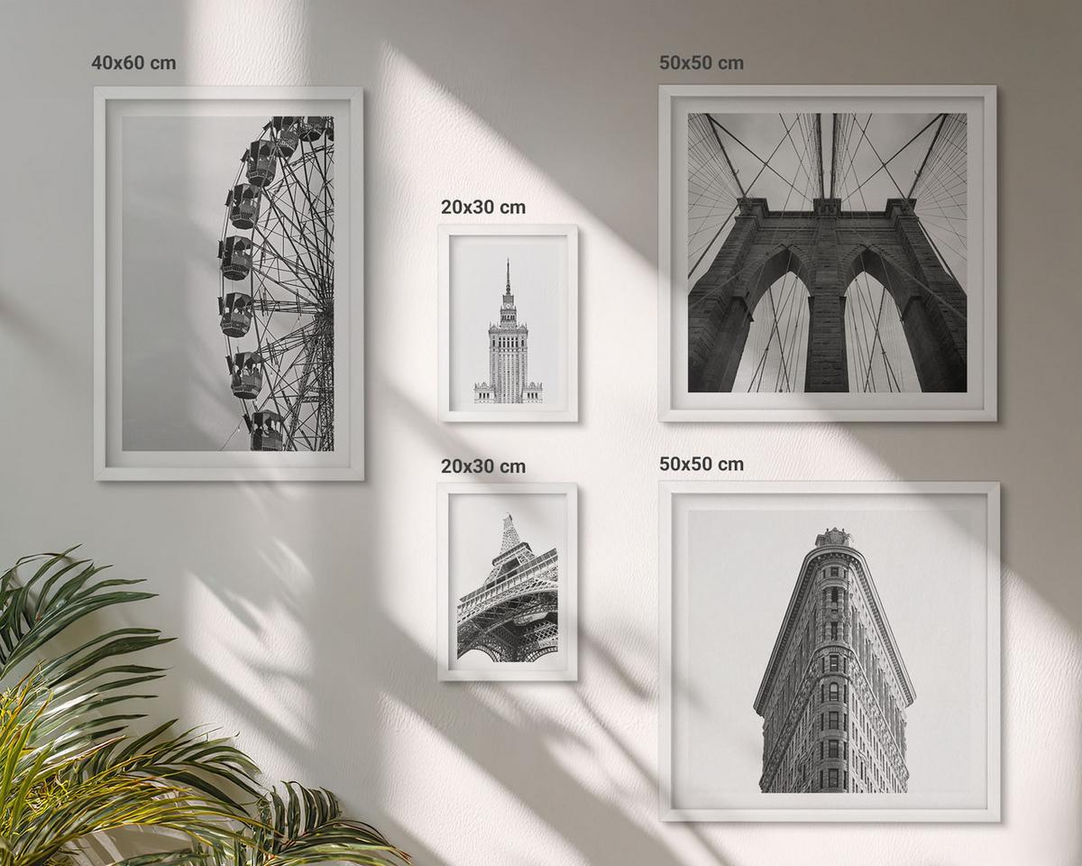 BILDER SET 5er Set - 50x50 cm & 20x30 cm & 40x60 cm Weißer Rahmen - Architektur Schwarz-Weiß-Minimalismus - Weiß, Kunststoff (40/60cm) - TULUP
