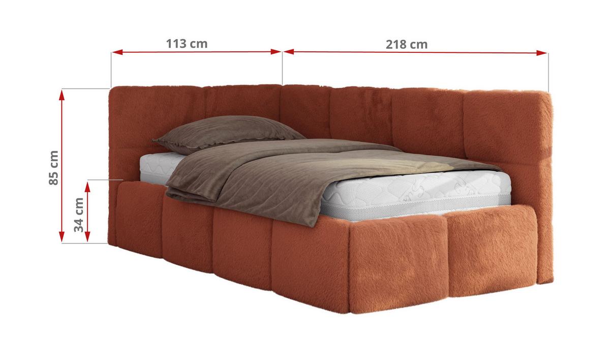 JUGENDBETT ARVO 90/200 - Orange Plüsch - Multipocket-Matratze - Links Seite - Orange, Textil (90/200cm) - MKS