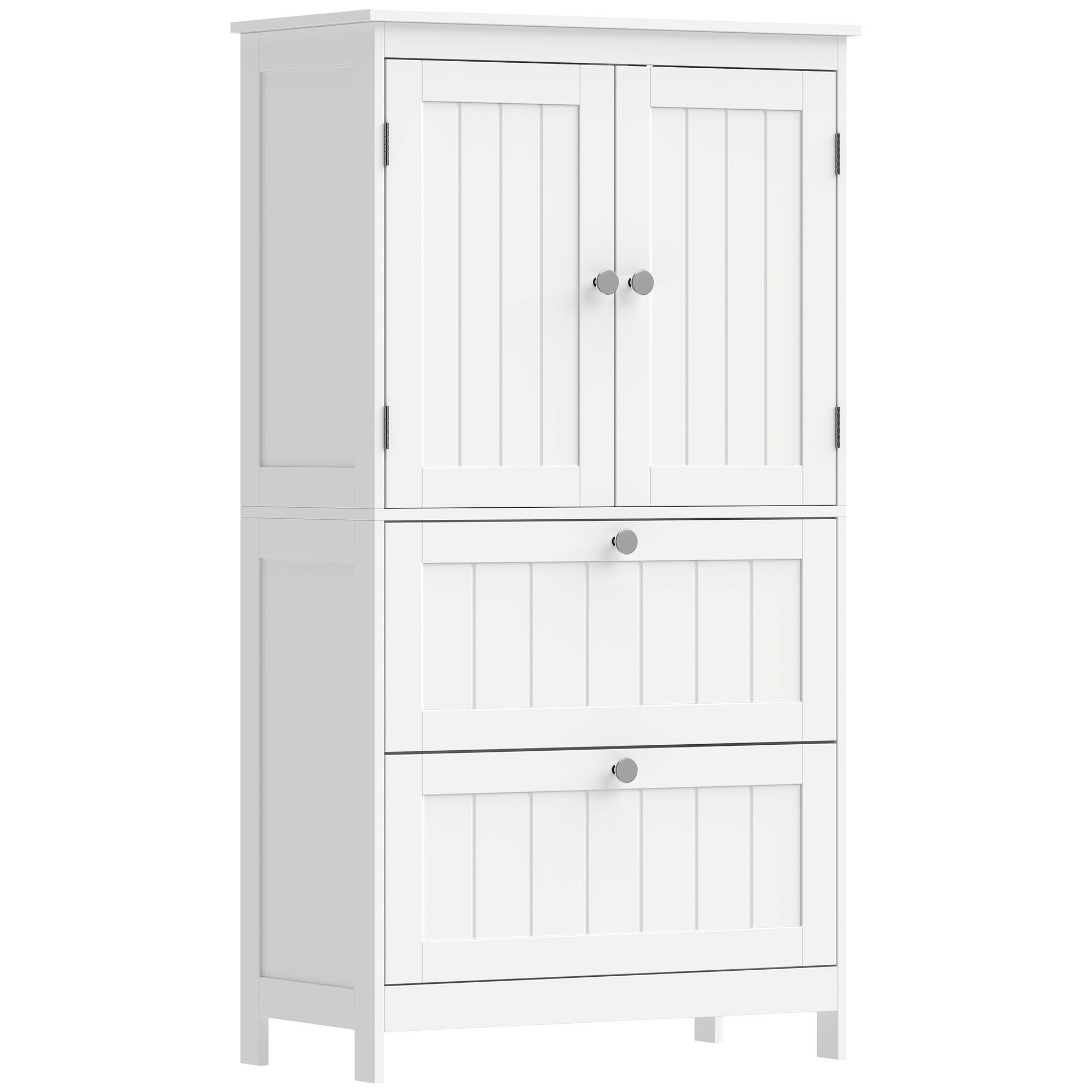 BADEZIMMERSCHRANK MDF Weiß - Weiß/Nickelfarben, Holzwerkstoff/Metall (30/110/60cm) - HOMCOM