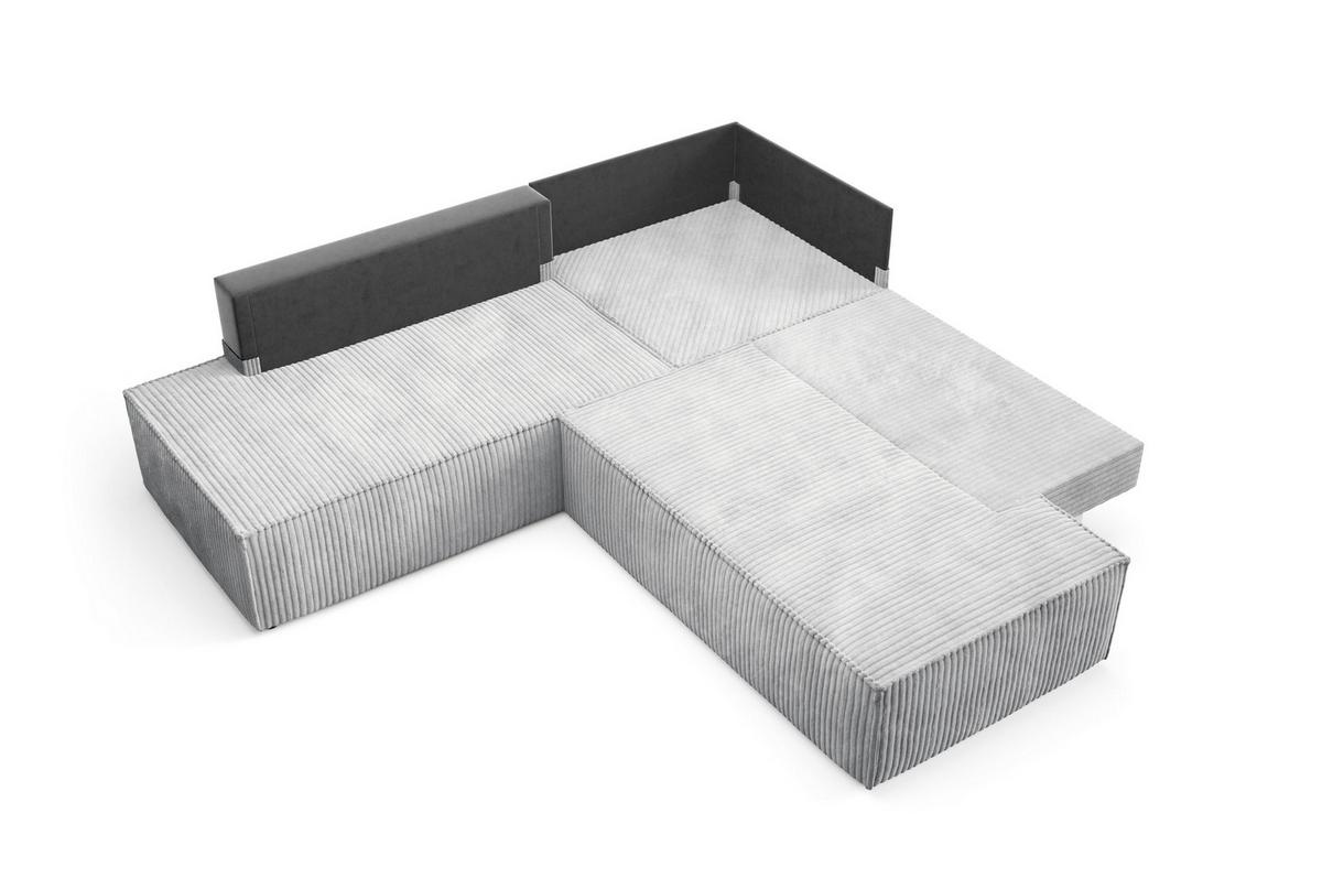 ECKSOFA TESSO II L-S Grau Kordstoff mit Schlaffunktion - Grau, Holz (254/254cm) - MASSENO
