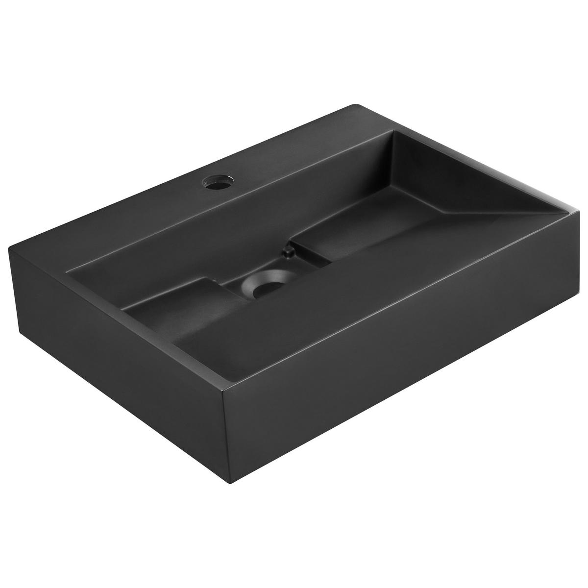 HÄNGEWASCHBECKEN QUENKO 50 x 38 cm Mineralguss Schwarz - Schwarz, Naturmaterialien (50/12/38cm) - Beliani