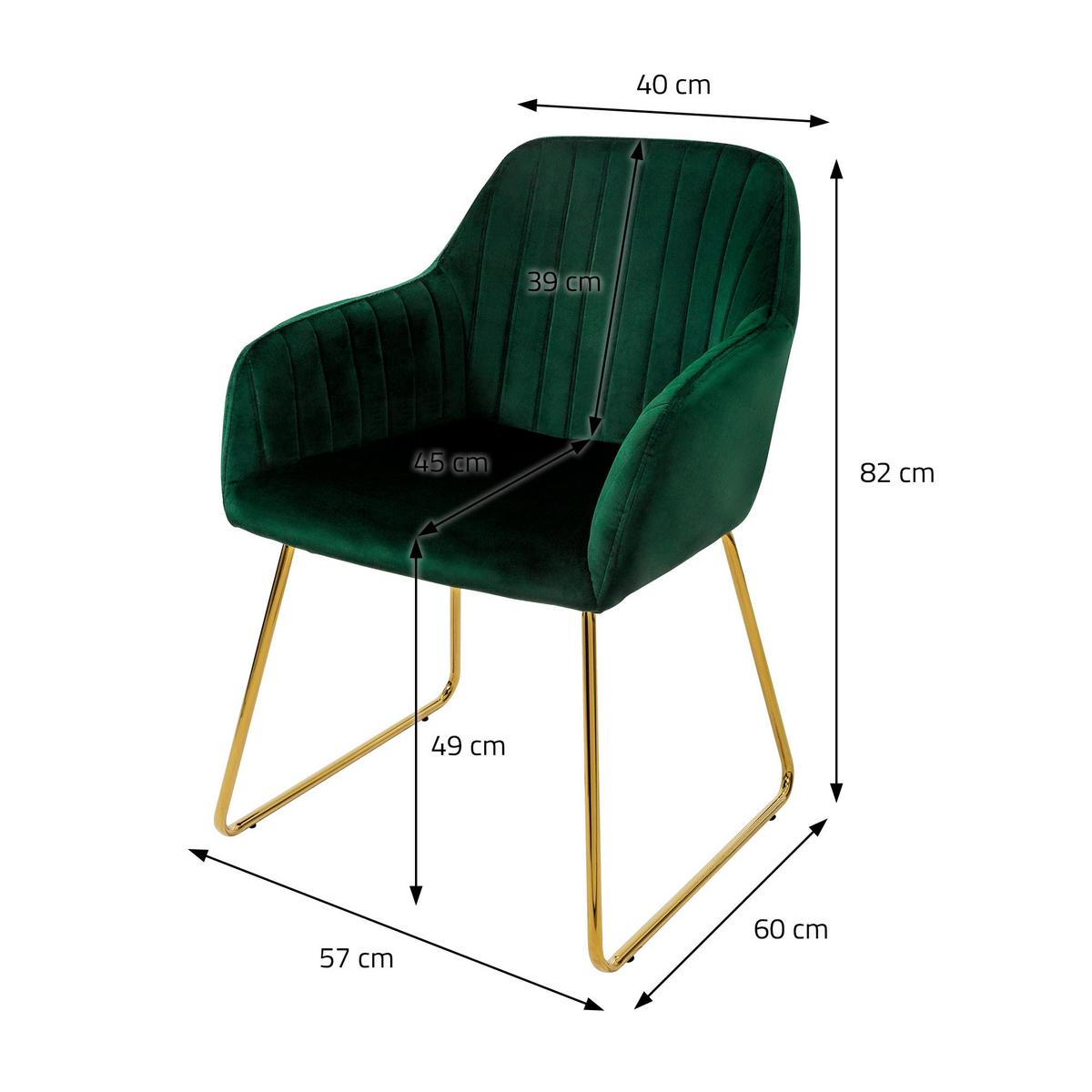ESSZIMMERSTÜHLE 6er Set Grün Samt - Goldfarben/Grün, Textil/Metall (60/82/57cm) - ML-DESIGN