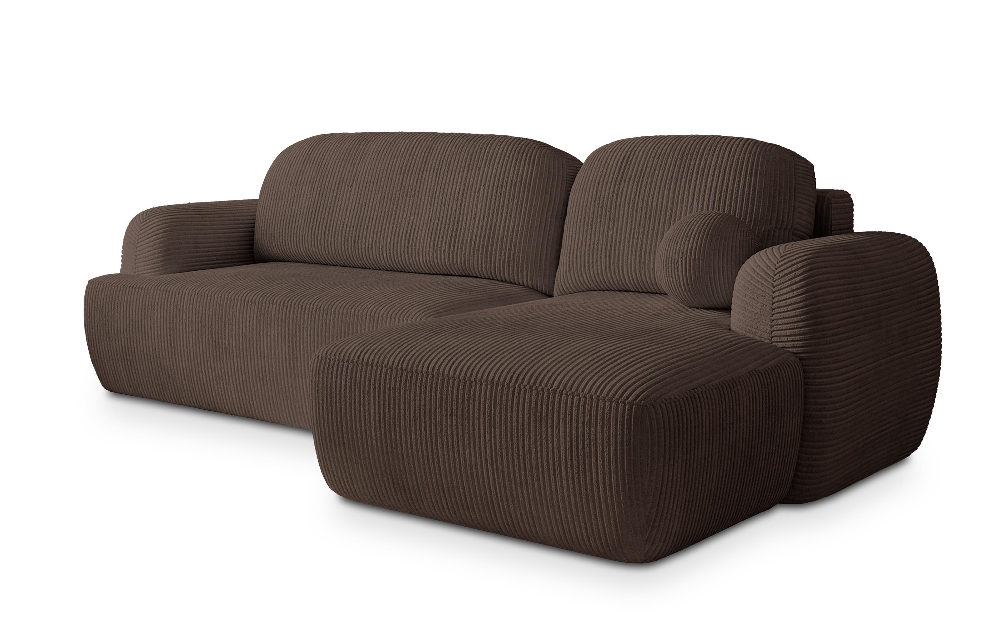 ECKSOFA MODENZA P R-S Braun Kordstoff mit Schlaffunktion - Schwarz/Braun, Holz/Kunststoff (266/148cm) - MASSENO