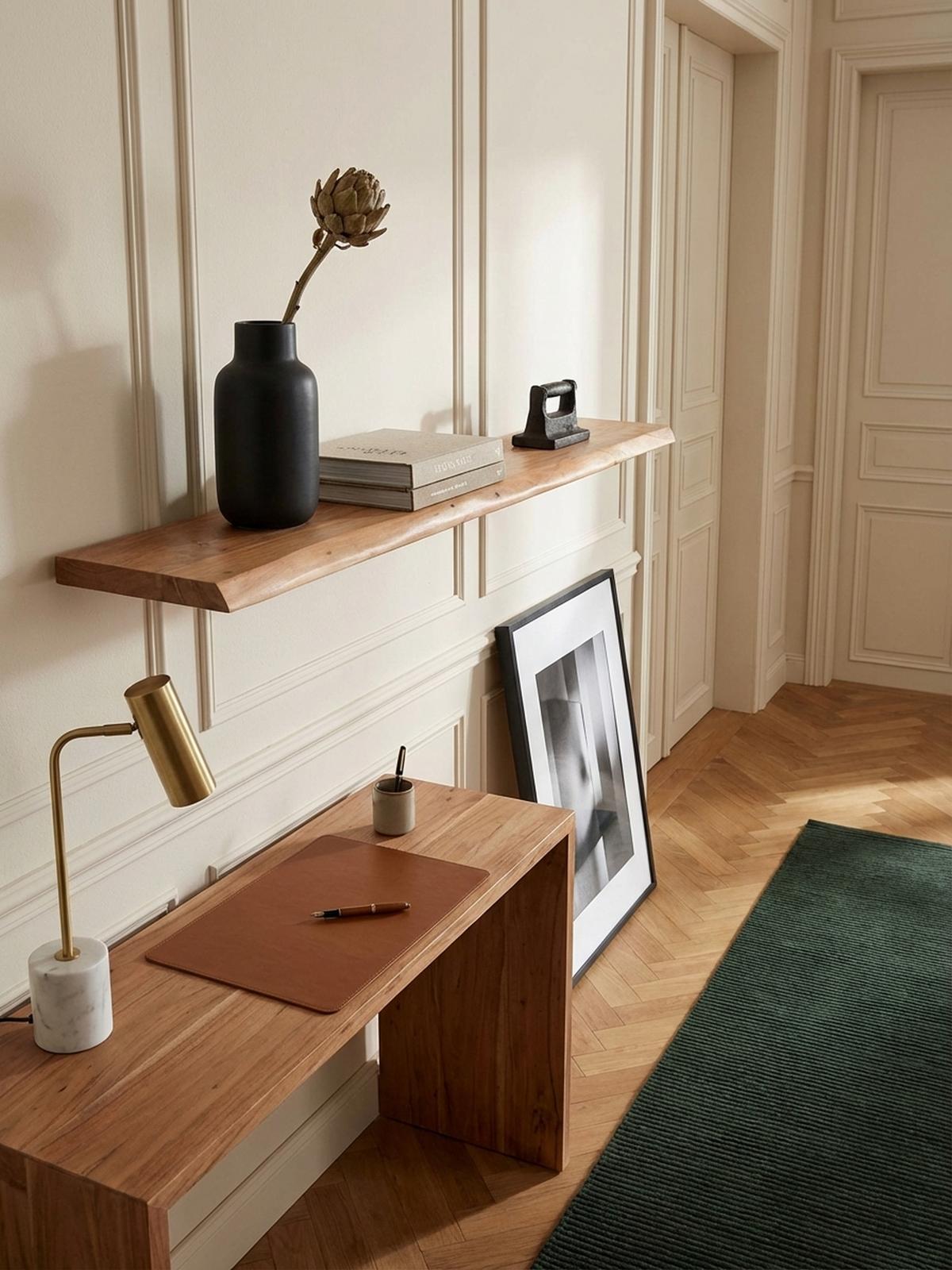 WANDREGAL Akazienholz Baumkante Rustikal, Beige 160x26x4 cm - Beige, Holz (160/4/26cm) - KADIMA DESIGN