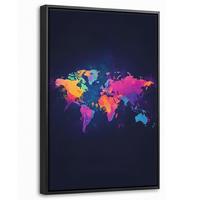 LEINWAND Bilder mit Rahmen - Weltkarte - Bunt - Graffiti - 20x30 - Multicolor, Textil (20/30cm) - MuchoWow