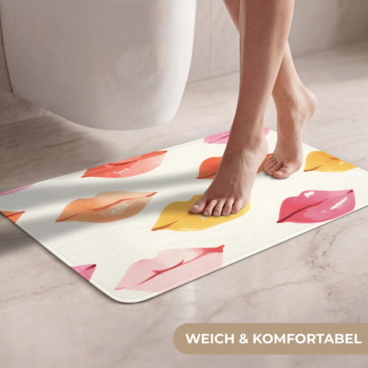 WC-VORLEGER Lippen - Bunt - Glänzend Toilettenvorleger 60x40 cm - Rosa, Textil (60/1cm) - OnlyWow