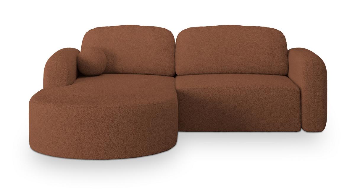 ECKSOFA AMILIA L-S Kupferfarben Boucle-Stoff mit Schlaffunktion - Kupferfarben, Holz (263/174cm) - MASSENO