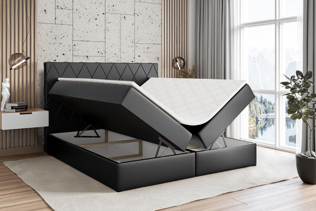 BOXBETT mit H3-Matratze und Lattenrost - LEPARO - 140x200 Schwarz Hochglanz - Schwarz Hochglanz, Holzwerkstoff (140/200cm) - ALTDECOR