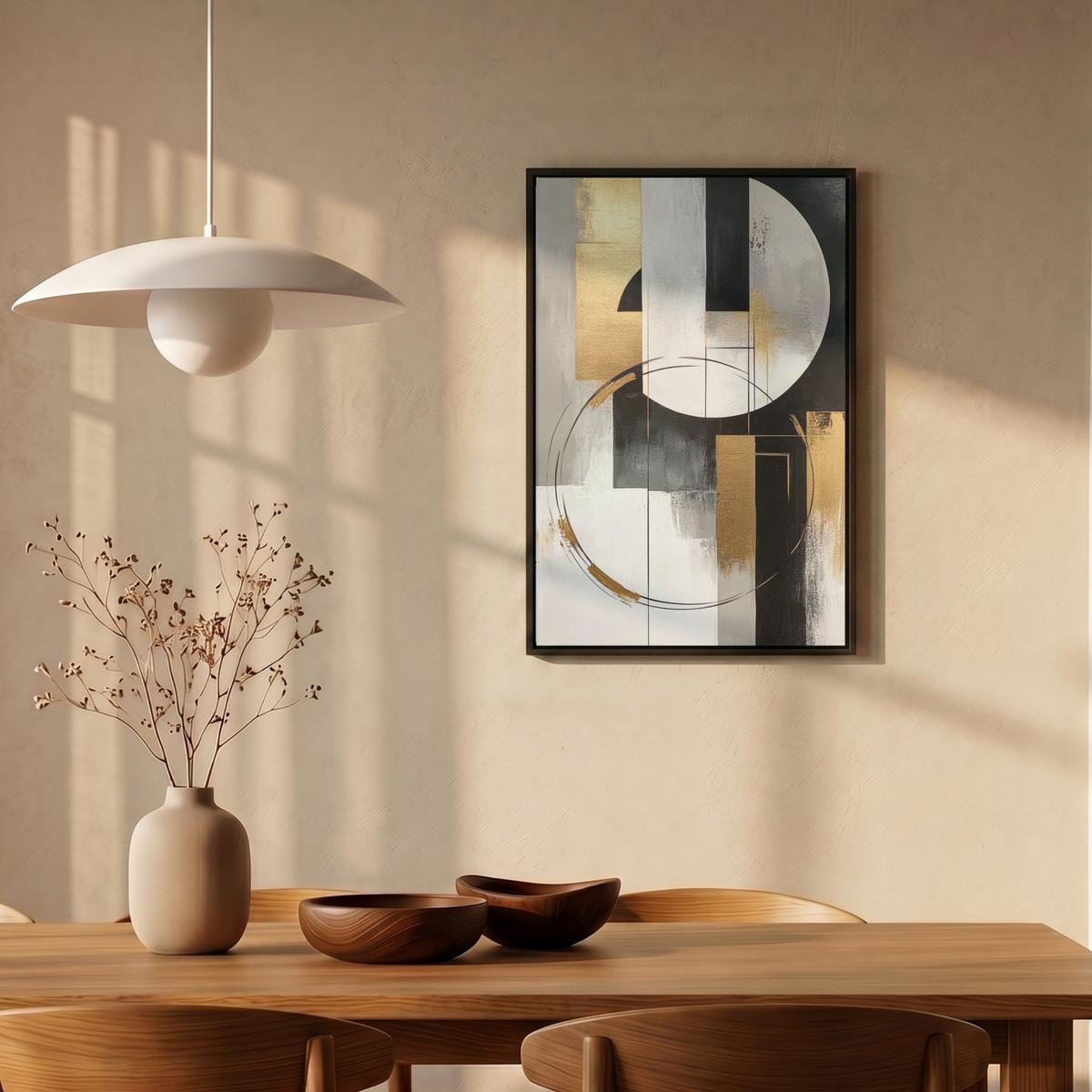 LEINWAND Bilder mit Rahmen - Abstrakt - Gold - Silber - Formen - Ästhetik - 40x60 - Multicolor, Textil (40/60cm) - MuchoWow