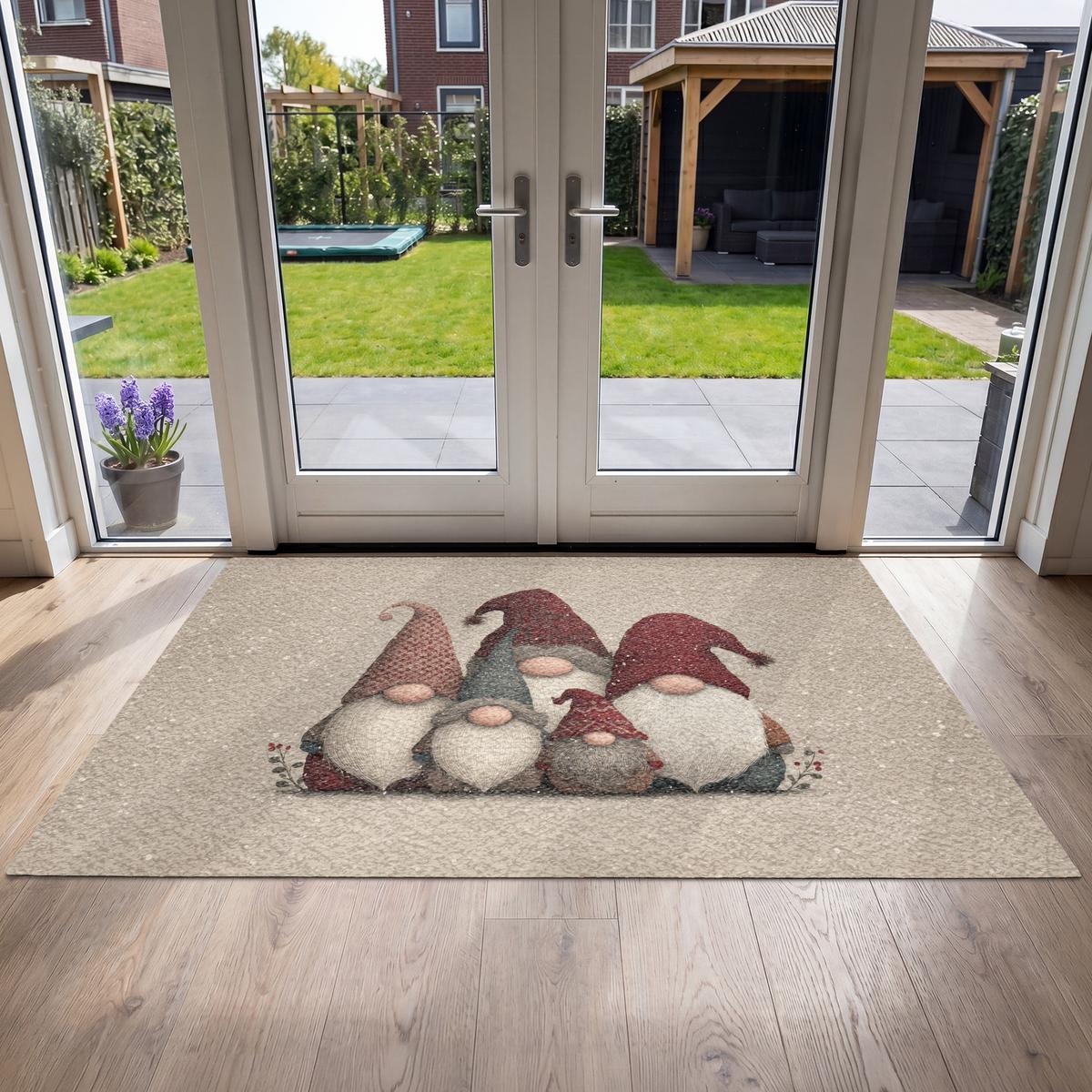 FUSSMATTE Wichtel - Weihnachten - Schnee - Zipfelmützen Türmatte 180x120 cm - Beige, Kunststoff (180/0.4cm) - MuchoWow