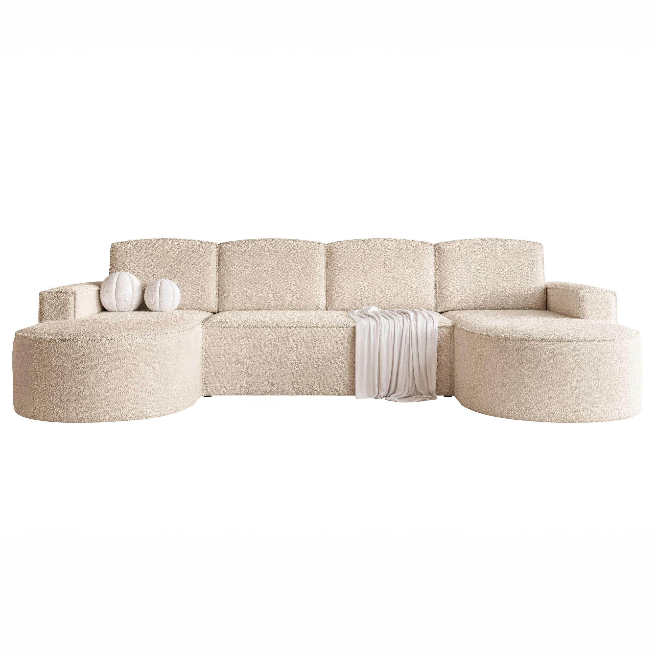 WOHNLANDSCHAFT U-Form mit Schlaffunktion, Beige - Sandfarben, Textil (316/88/157cm) - Idohome