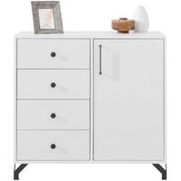 KOMMODE Bergo für Jugendzimmer, mit 1 Tür und 4 Schubladen - Weiß Hochglanz/Schwarz, Holzwerkstoff/Metall (90/85/40cm) - Beautysofa
