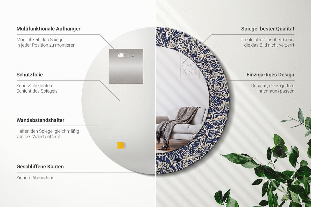 SPIEGEL Rund Ø 50 cm mit Aufdruck - Dunkelblau, Glas (50/50/0.4cm) - Wallfluent