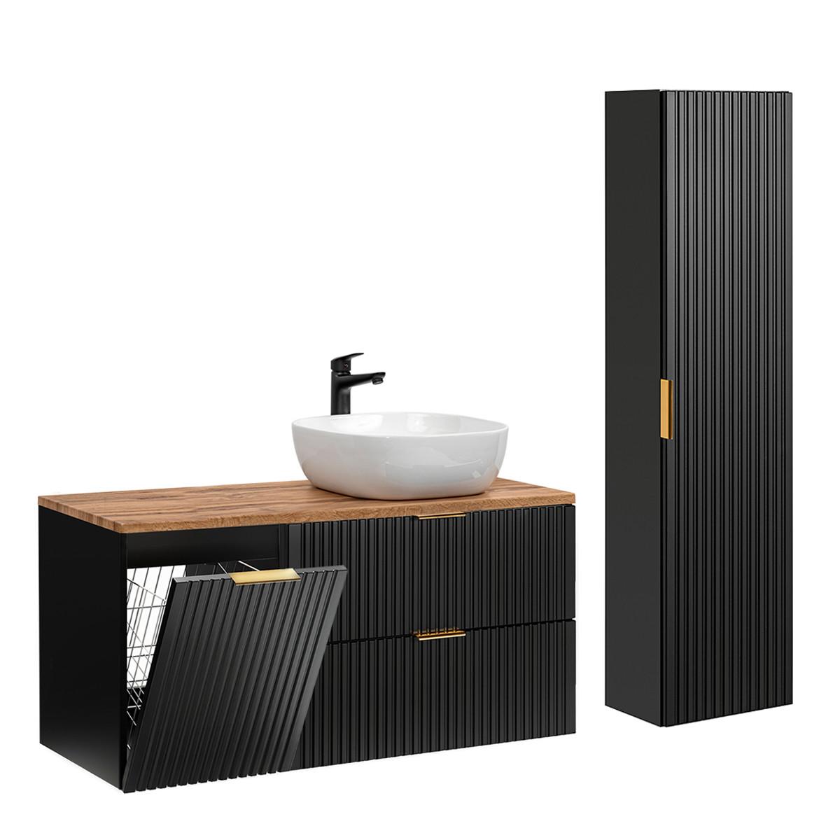 BADMÖBEL 120.8cm Adriel 2er-Set Schwarz und Holz - Schwarz, Holzwerkstoff (120.8/59/46cm) - Petits-meubles